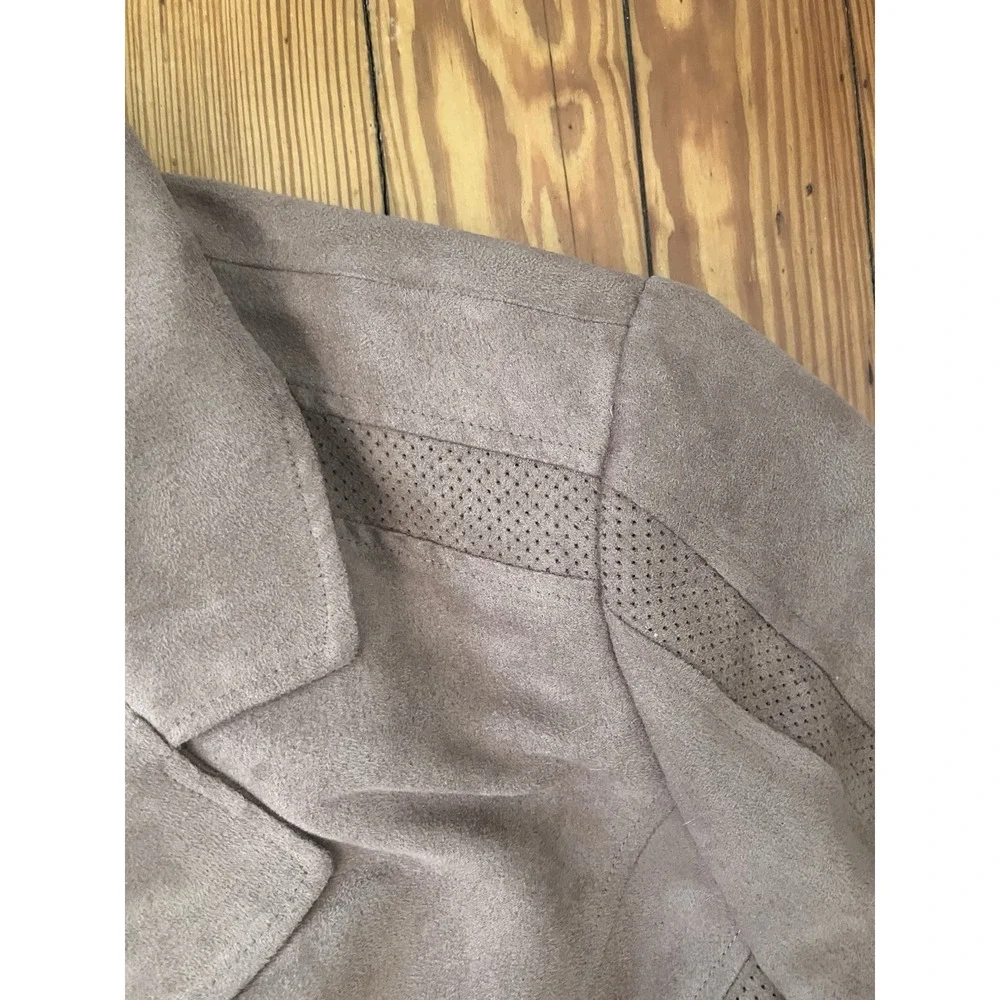 Chicos Jacket Sz 2‎ Brown Faux Suede Button